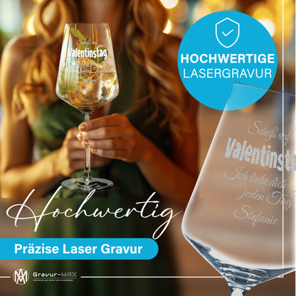 Weinglas mit Gravur Leonardo Puccini "SCHEIß AUF VALENTINSTAG ICH LIEBE DICH JEDEN TAG" 2 Gläser mit Wunschname