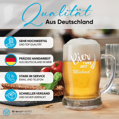 Bierkrug 0,5L mit Gravur Leonardo Taverna Bierglas "Bier time mit" 2 Gläser mit Wunschname
