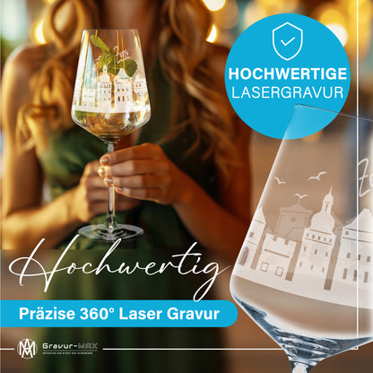 Weinglas mit Gravur Leonardo Puccini "SKYLINE DORMAGEN ZONS" optional mit Wunschname