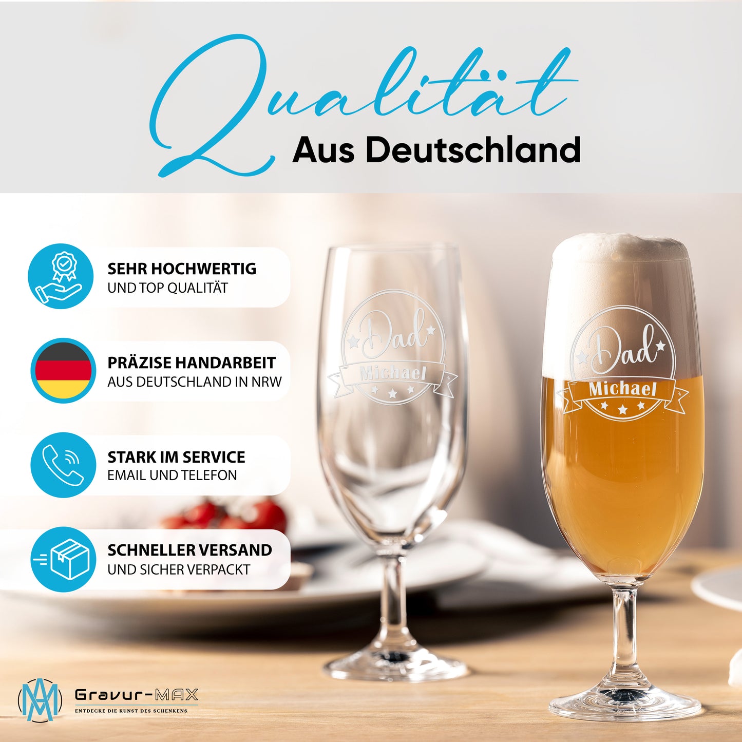 Bierglas mit Gravur Leonardo Daily Pilsglas "Dad" mit Wunschname