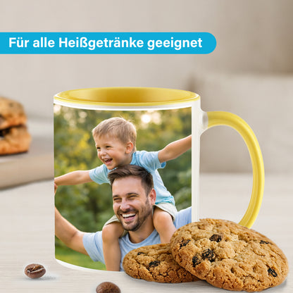 Personalisierte Fototasse selbst gestalten – in 13 ver. Farben mit eigenem Bild & Text | 3D Vorschau (330 ml)