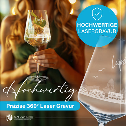 Weinglas mit Gravur Leonardo Puccini "SKYLINE LEIPZIG" optional mit Wunschname