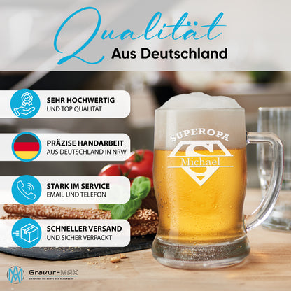 Bierkrug 0,5L mit Gravur Leonardo Taverna Bierglas "Superopa" mit Wunschname