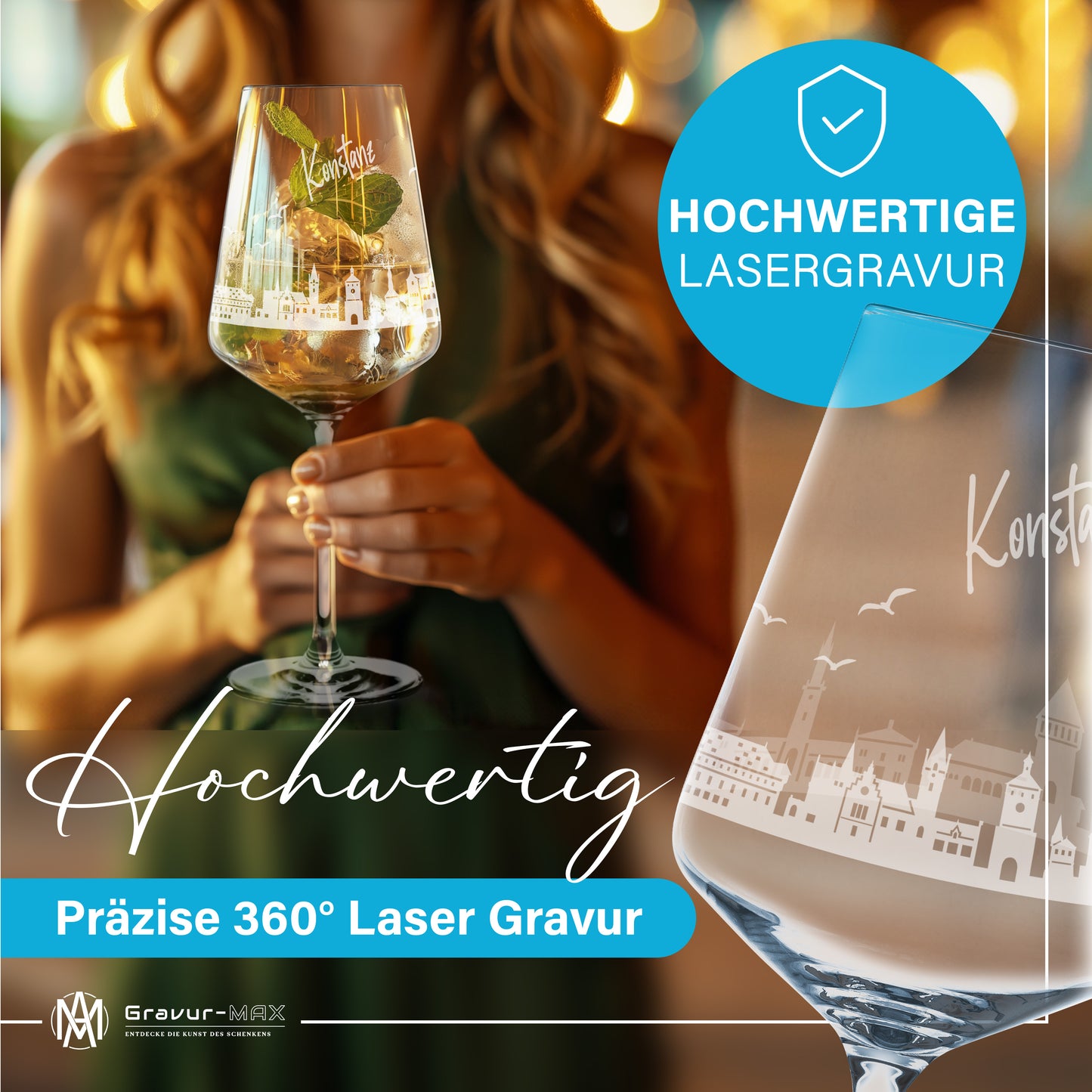 Weinglas mit Gravur Leonardo Puccini "SKYLINE KONSTANZ" optional mit Wunschname