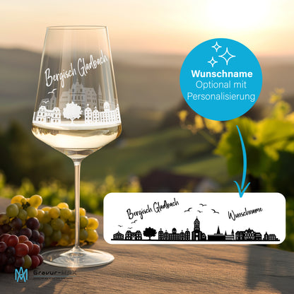 Weinglas mit Gravur Leonardo Puccini "SKYLINE BERGISCH GLADBACH 2 Gläser optional mit Wunschname