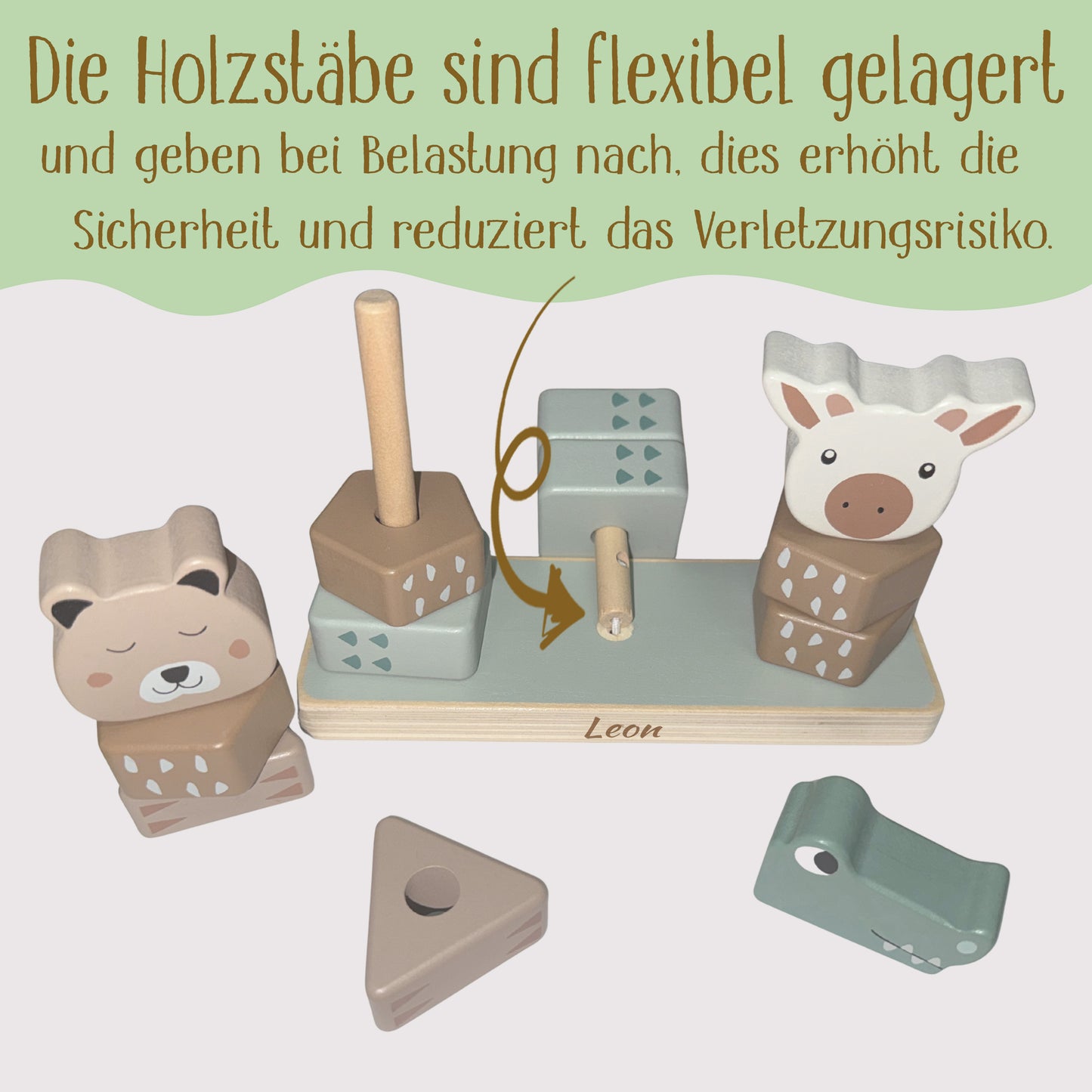 Jollein Stapelturm personalisierbar mit Name & Datum aus FSC-Holz - Babygeschenk zur Geburt oder Taufe
