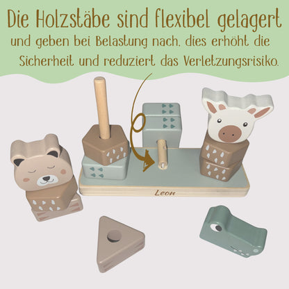 Jollein Stapelturm personalisierbar mit Name & Datum aus FSC-Holz - Babygeschenk zur Geburt oder Taufe