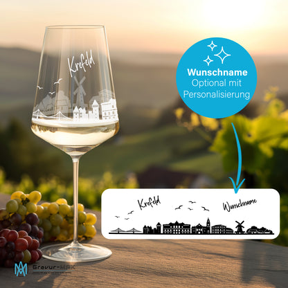 Weinglas mit Gravur Leonardo Puccini "SKYLINE KREFELD" 2 Gläser optional mit Wunschname