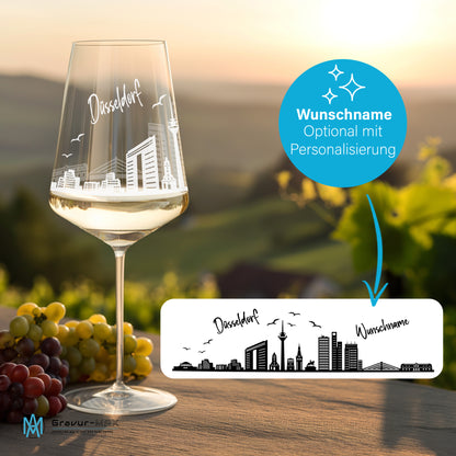 Weinglas mit Gravur Leonardo Puccini "SKYLINE DÜSSELDORF" 2 Gläser optional mit Wunschname