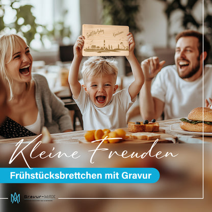 Frühstücksbrettchen 220x120mm mit Gravur mit der Skyline von Sankt Peter-Ording personalisierbar mit Wunschname
