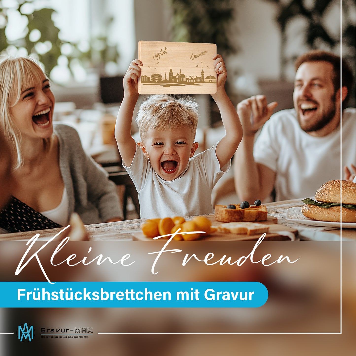 Frühstücksbrettchen 220x120mm mit Gravur mit der Skyline von Lippstadt personalisierbar mit Wunschname