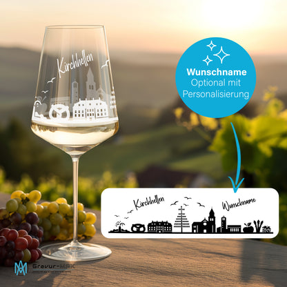 Weinglas mit Gravur Leonardo Puccini "SKYLINE KIRCHHELLEN" optional mit Wunschname
