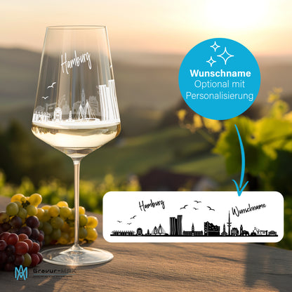 Weinglas mit Gravur Leonardo Puccini "SKYLINE HAMBURG" optional mit Wunschname