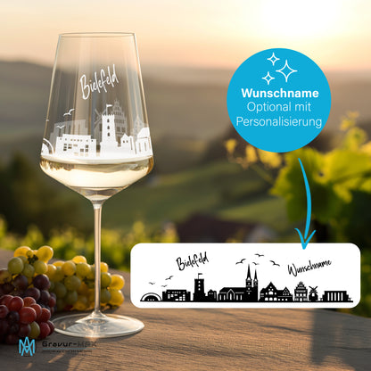 Weinglas mit Gravur Leonardo Puccini "SKYLINE BIELEFELD" optional mit Wunschname