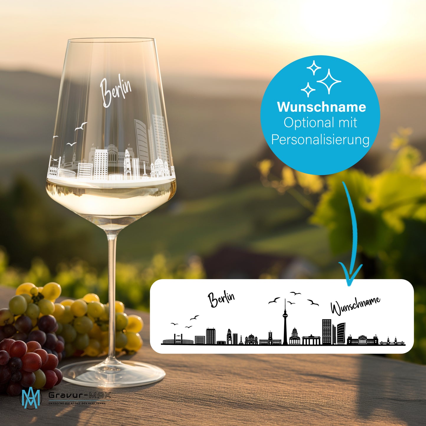Weinglas mit Gravur Leonardo Puccini "SKYLINE BERLIN" 2 Gläser optional mit Wunschname