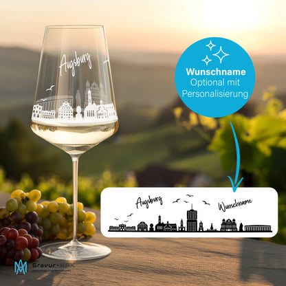 Weinglas mit Gravur Leonardo Puccini "SKYLINE AUGSBURG" 2 Gläser optional mit Wunschname