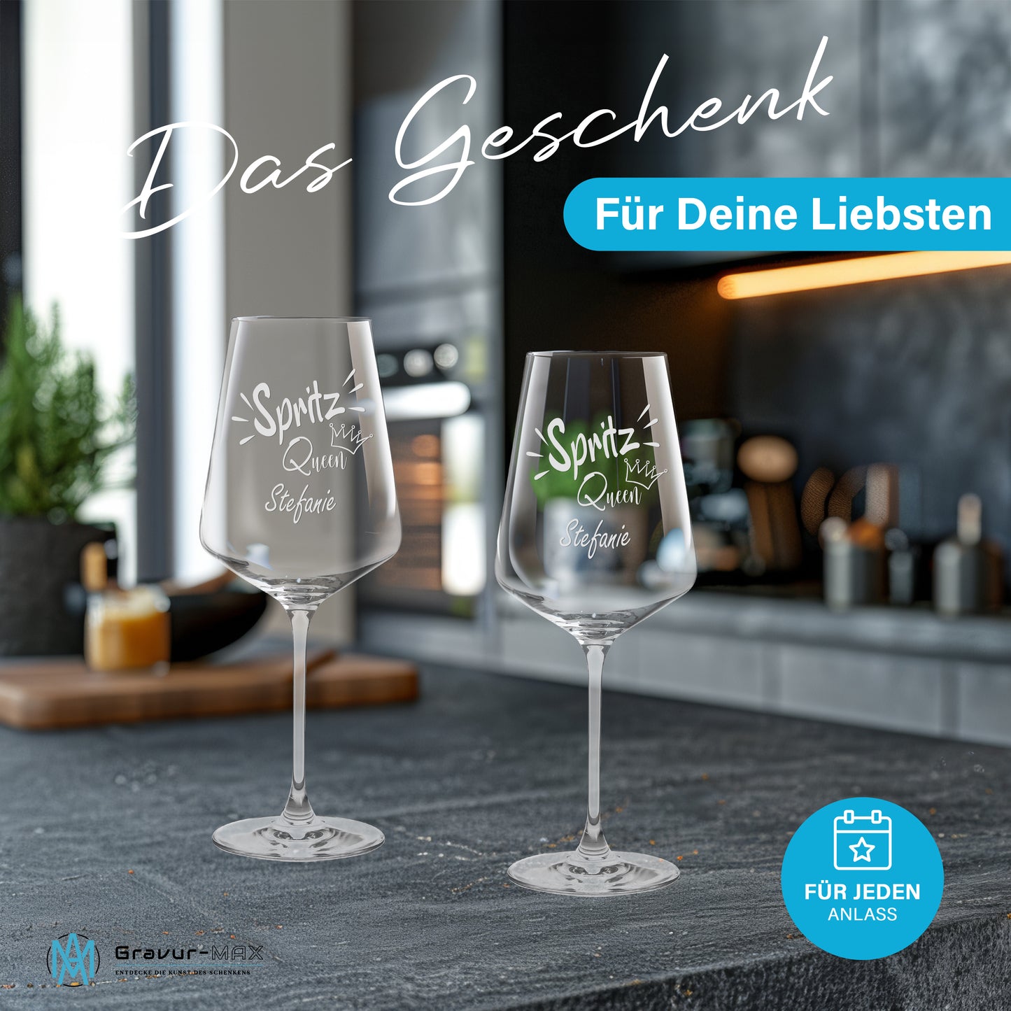 Weinglas mit Gravur Leonardo Puccini "SPRITZ QUEEN" mit Wunschname