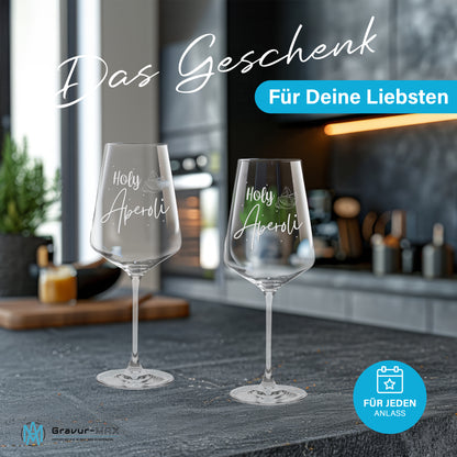 Weinglas mit Gravur Leonardo Puccini "HOLY APEROLI" 2 Gläser