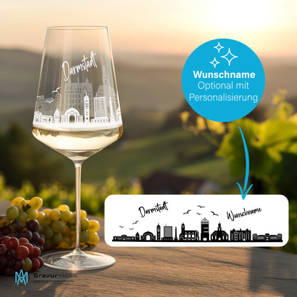 Weinglas mit Gravur Leonardo Puccini "SKYLINE DARMSTADT" 2 Gläser optional mit Wunschname