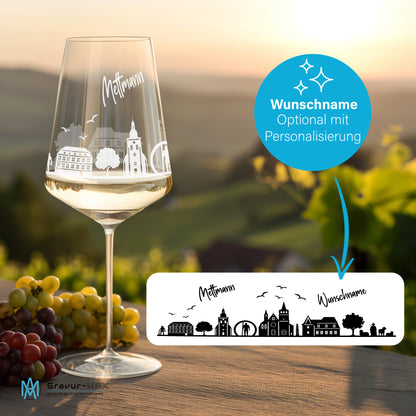 Weinglas mit Gravur Leonardo Puccini "SKYLINE METTMANN" 2 Gläser optional mit Wunschname