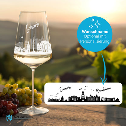 Weinglas mit Gravur Leonardo Puccini "SKYLINE SCHWERIN" 2 Gläser optional mit Wunschname