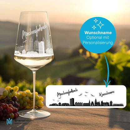Weinglas mit Gravur Leonardo Puccini "SKYLINE MÖNCHENGLADBACH" 2 Gläser optional mit Wunschname