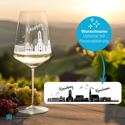 Weinglas mit Gravur Leonardo Puccini "SKYLINE WASSERBURG" 2 Gläser optional mit Wunschname