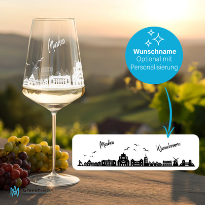 Weinglas mit Gravur Leonardo Puccini "SKYLINE MINDEN" 2 Gläser optional mit Wunschname