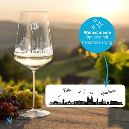 Weinglas mit Gravur Leonardo Puccini "SKYLINE FULDA" optional mit Wunschname
