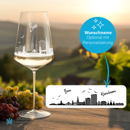 Weinglas mit Gravur Leonardo Puccini "SKYLINE BONN" 2 Gläser optional mit Wunschname