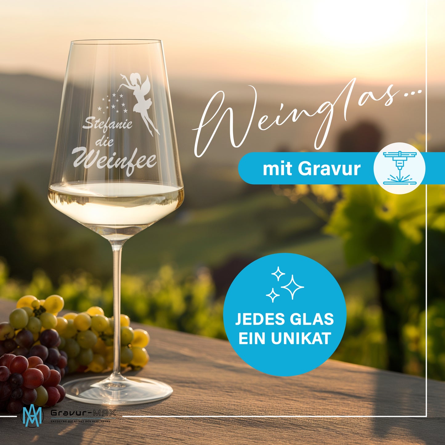 Weinglas mit Gravur Leonardo Puccini "WUNSCHNAME DIE WEINFEE" 2 Gläser mit Wunschname