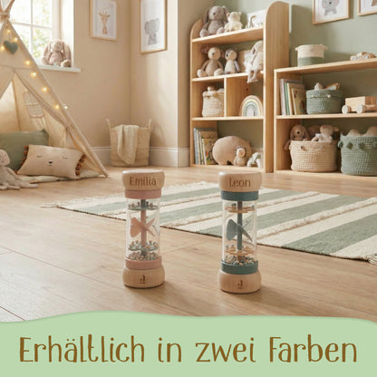 Jollein Regenmacher Rosa personalisierbar mit Name aus FSC-Holz - Babyrassel - Babygeschenk zur Geburt oder Taufe