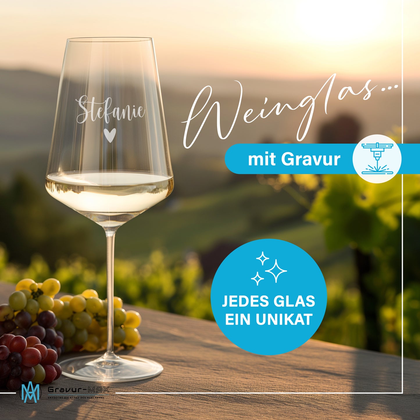 Weinglas mit Gravur Leonardo Puccini "DEIN WUNSCHNAME MIT HERZ" 2 Gläser mit Wunschname