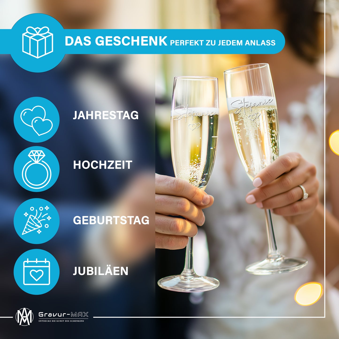 Sektglas mit Gravur Leonardo Daily "DEIN WUNSCHNAME MIT DOPPELHERZ" 2 Gläser mit Wunschname