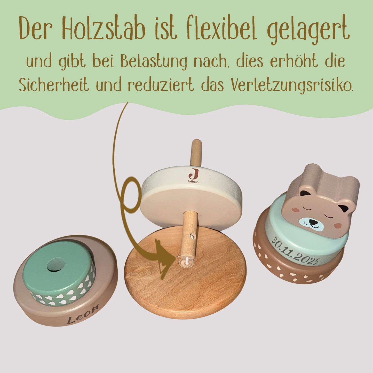 Jollein Stapelturm personalisierbar mit Name & Datum aus FSC-Holz - Babygeschenk zur Geburt oder Taufe
