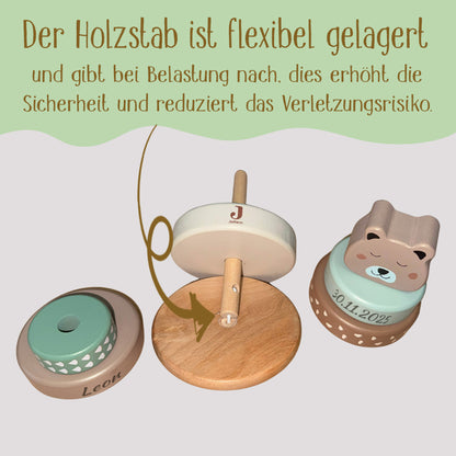 Jollein Stapelturm personalisierbar mit Name & Datum aus FSC-Holz - Babygeschenk zur Geburt oder Taufe