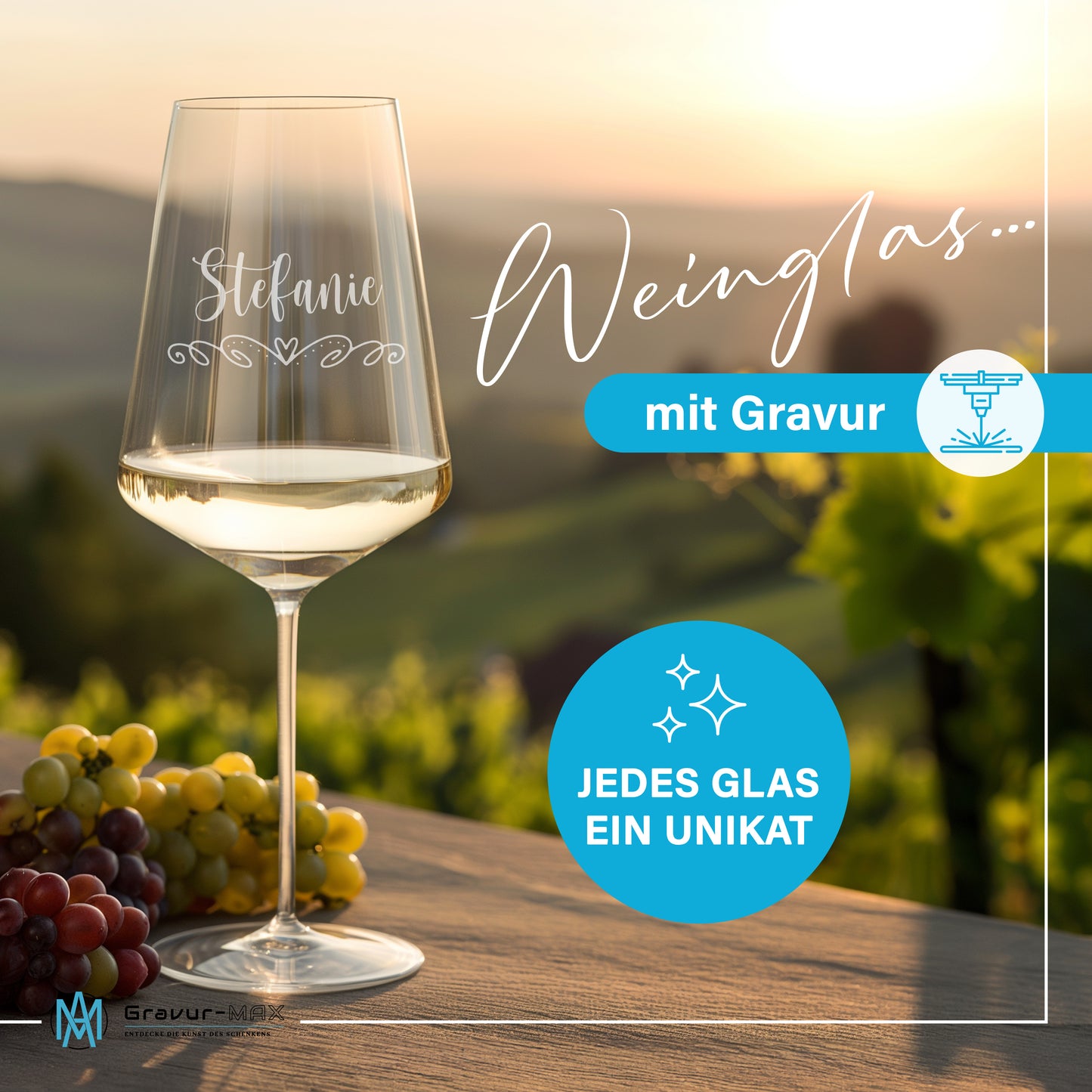 Weinglas mit Gravur Leonardo Puccini "DEIN WUNSCHNAME MIT HERZRANKE2" 2 Gläser mit Wunschname