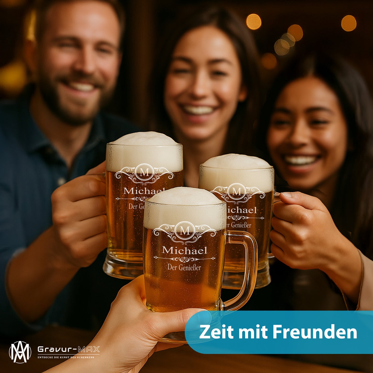 Bierkrug 0,5L mit Gravur Leonardo Taverna Bierglas "Der Genießer" mit Wunschname