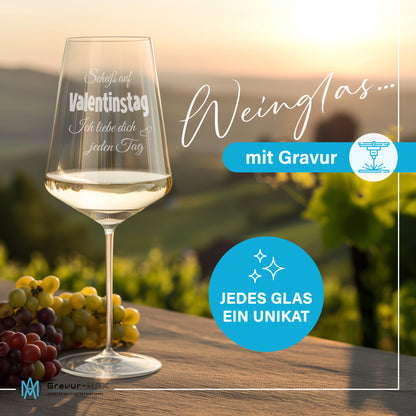 Weinglas mit Gravur Leonardo Puccini "SCHEIß AUF VALENTINSTAG ICH LIEBE DICH JEDEN TAG" 2 Gläser