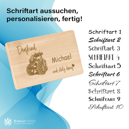 Frühstücksbrettchen mit Gravur "DORFKIND UND STOLZ DRAUF" mit Wunschname