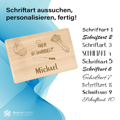 Frühstücksbrettchen mit Gravur "HIER SCHNIBBELT" mit Wunschname