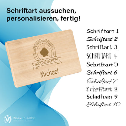 Frühstücksbrettchen mit Gravur Küchenchef "MEINE KÜCHE MEINE REGELN" mit Wunschname