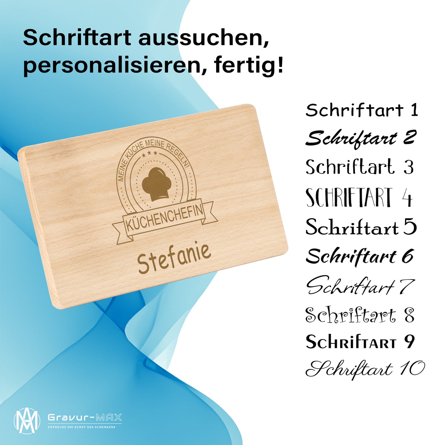 Frühstücksbrettchen mit Gravur Küchenchefin "MEINE KÜCHE MEINE REGELN" mit Wunschname