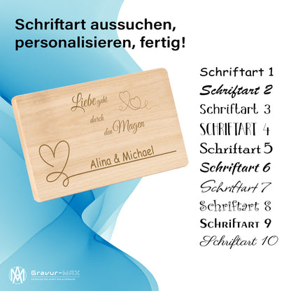 Frühstücksbrettchen mit Gravur "LIEBE GEHT DURCH DEN MAGEN" mit Wunschname