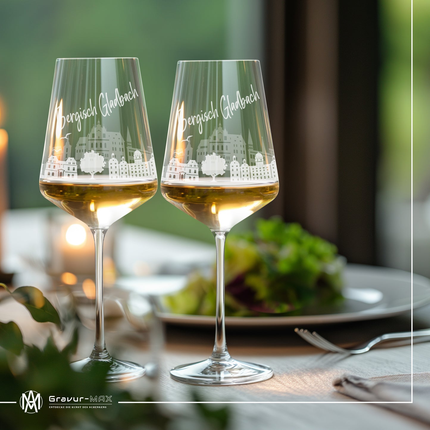 Weinglas mit Gravur Leonardo Puccini "SKYLINE BERGISCH GLADBACH" optional mit Wunschname