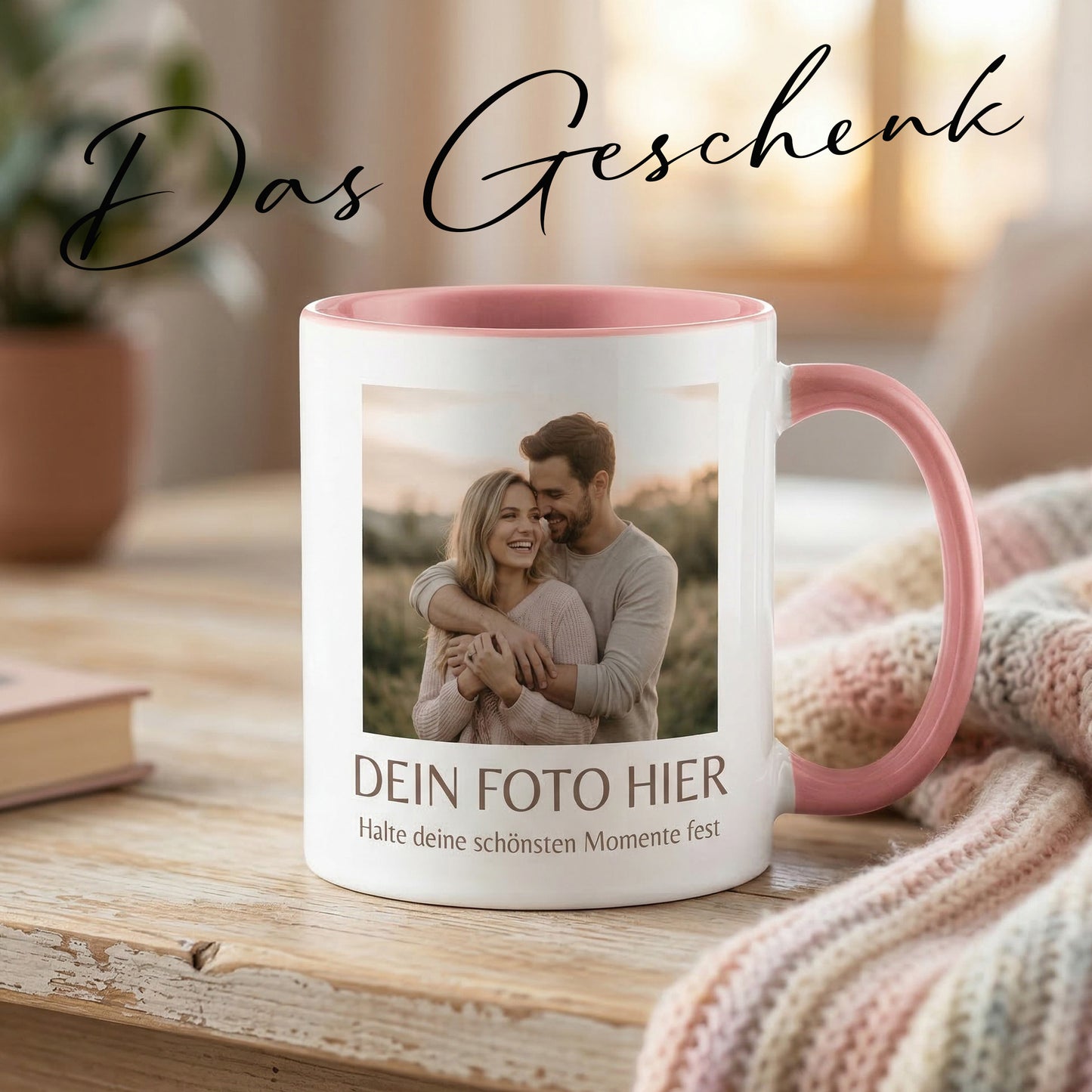 Personalisierte Fototasse selbst gestalten – in 13 ver. Farben mit eigenem Bild & Text | 3D Vorschau (330 ml)