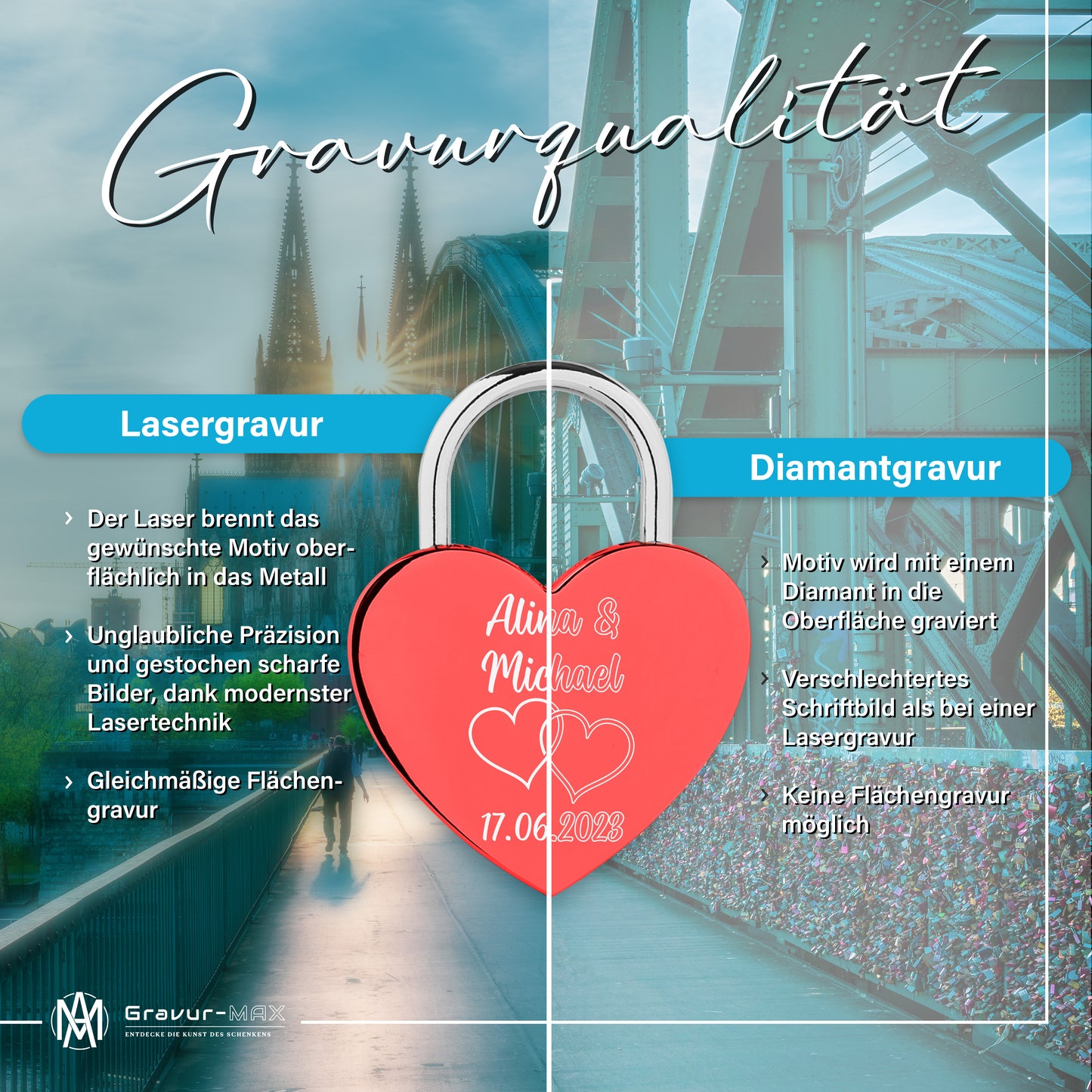 Herzschloss in Rot mit Gravur "Amor" Liebesschloss personalisiert mit Wunschnamen in 4 ver. Farben