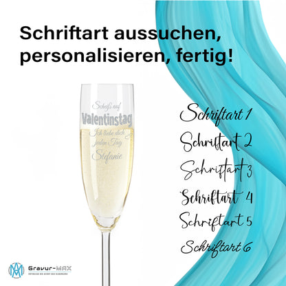 Sektglas mit Gravur Leonardo Daily "SCHEIß AUF VALENTINSTAG ICH LIEBE DICH JEDEN TAG" mit Wunschname