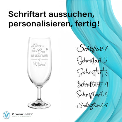 Bierglas mit Gravur Leonardo Daily Pilsglas "Glück ist einen Opa wie dich zu haben" mit Wunschname