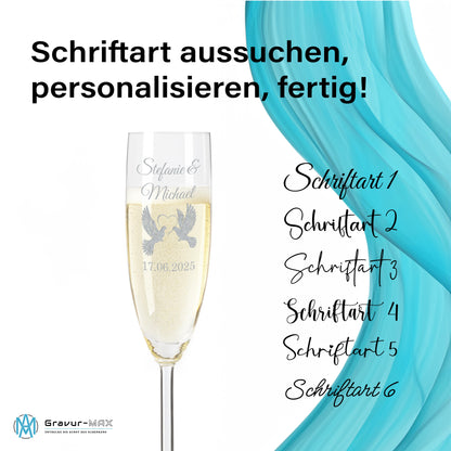Sektglas mit Gravur Leonardo Daily "LIEBESGLAS TAUBE" 2 Gläser mit Wunschname & Datum